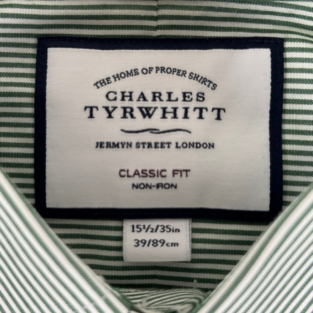 Charles Tyrwhitt Mens Green White Striped Classic Fit Dress Shirt 15.5/35 - Picture 3 of 9